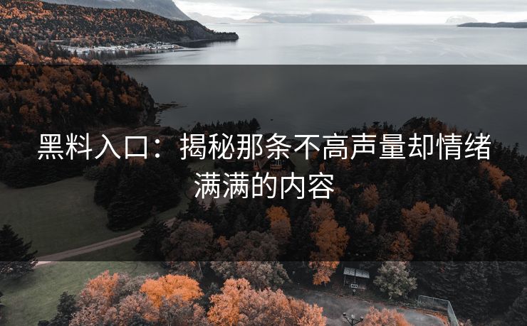 黑料入口：揭秘那条不高声量却情绪满满的内容